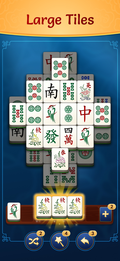 Zen Tiles - Mahjong Match - Gameplay screenshot of Zen Tiles Mahjong Match showing large tiles and a triple match in progress