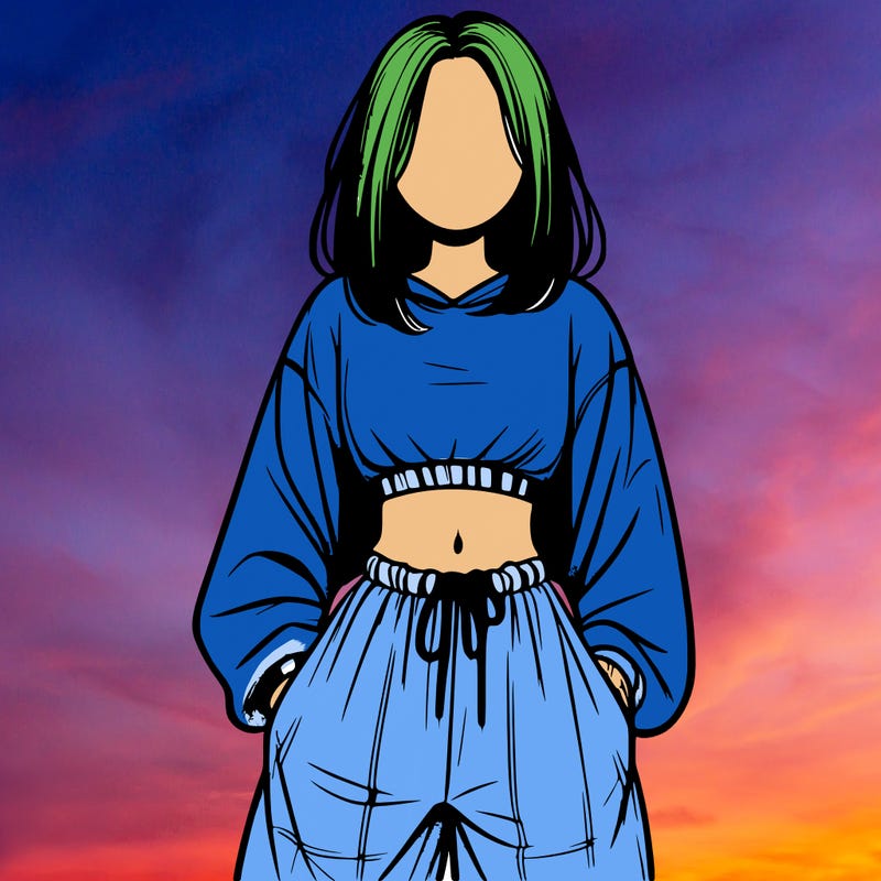 realistic girl faceless with baggy pants and a crop top