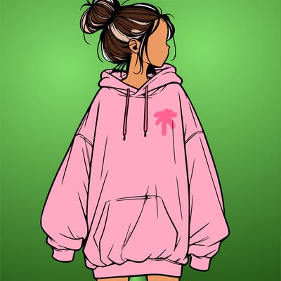 realistic girl with a oversized sweatshirt on and a bun
