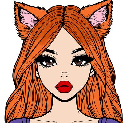 realistic girl with fox ears and realistic lips