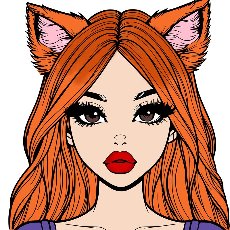 realistic girl with fox ears and realistic lips
