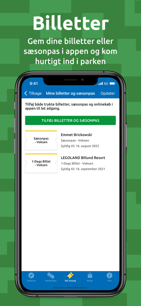 LEGOLAND® Billund Resort - Digital park tickets and season passes displayed in the LEGOLAND Billund mobile app