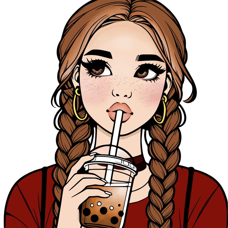 realistic girl with braided hair drinking boba