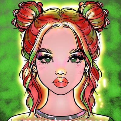 realistic girl with two buns in hair and lips