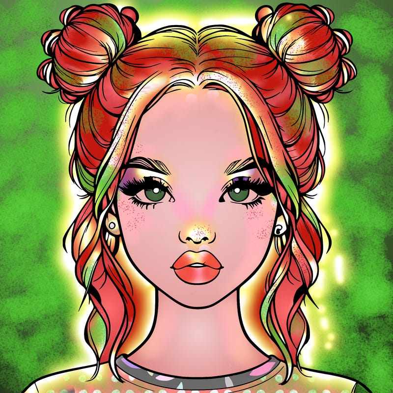 realistic girl with two buns in hair and lips