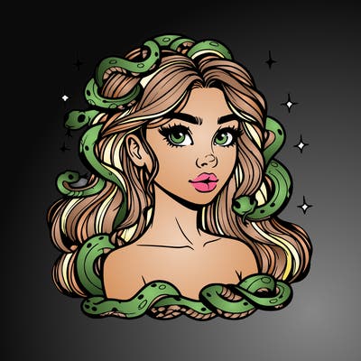 realistic girl with snakes as hair