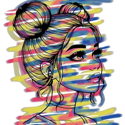 realistic girl with buns on the top of her head