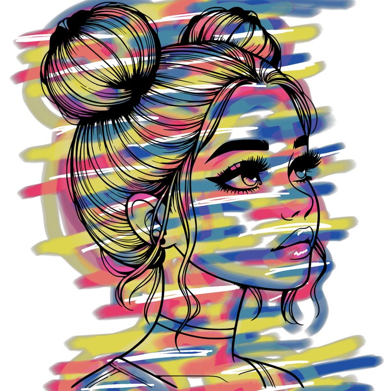 realistic girl with buns on the top of her head