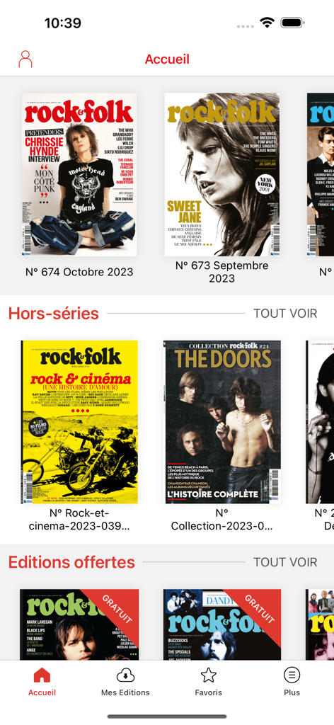 Rock&Folk Magazine - Rock and Folk Magazine app showing latest issues and special editions