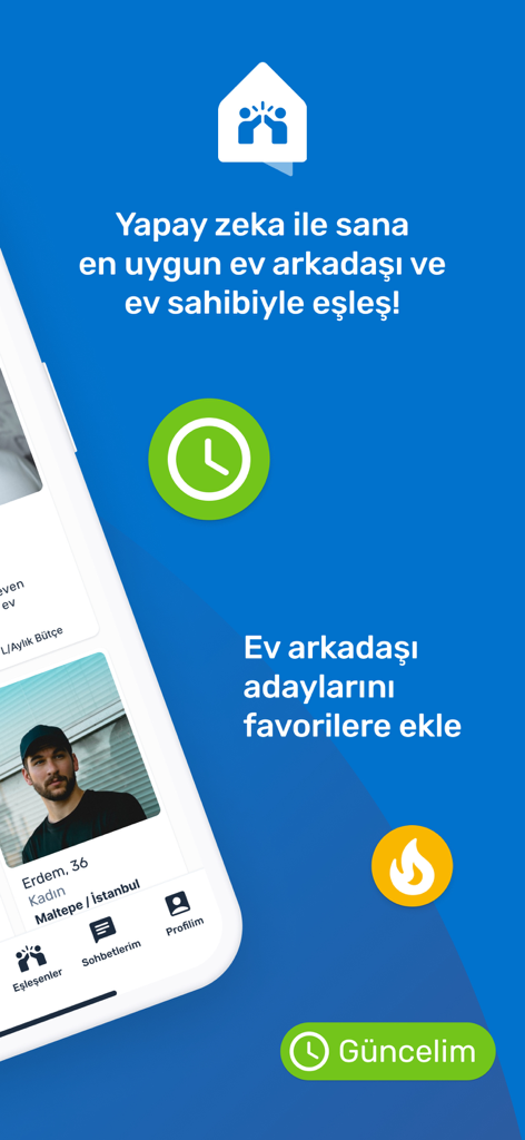 Roombadi - Find a Roommate! - Roombadi app interface showing AI powered roommate matching and user profiles