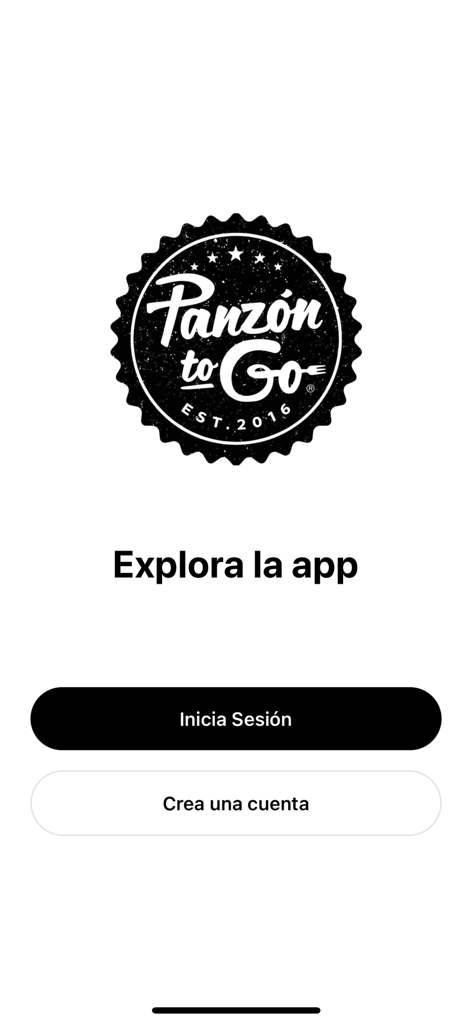 Panzon To Go - Pantalla de inicio de la aplicación Panzon To Go con el logo de la marca y opciones de inicio de sesión