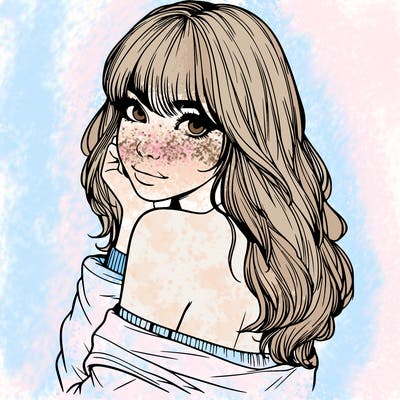 realistic girl with bangs looking over her shoulder