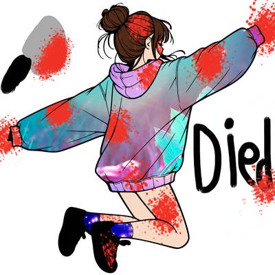 realistic girl jumping with a bun and oversized sweatshirt