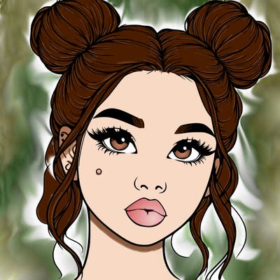 realistic girl with two buns on her hair and lips