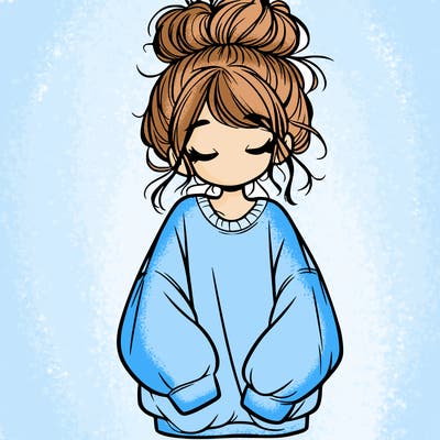 girl with baggy sweatshirt and messy bun