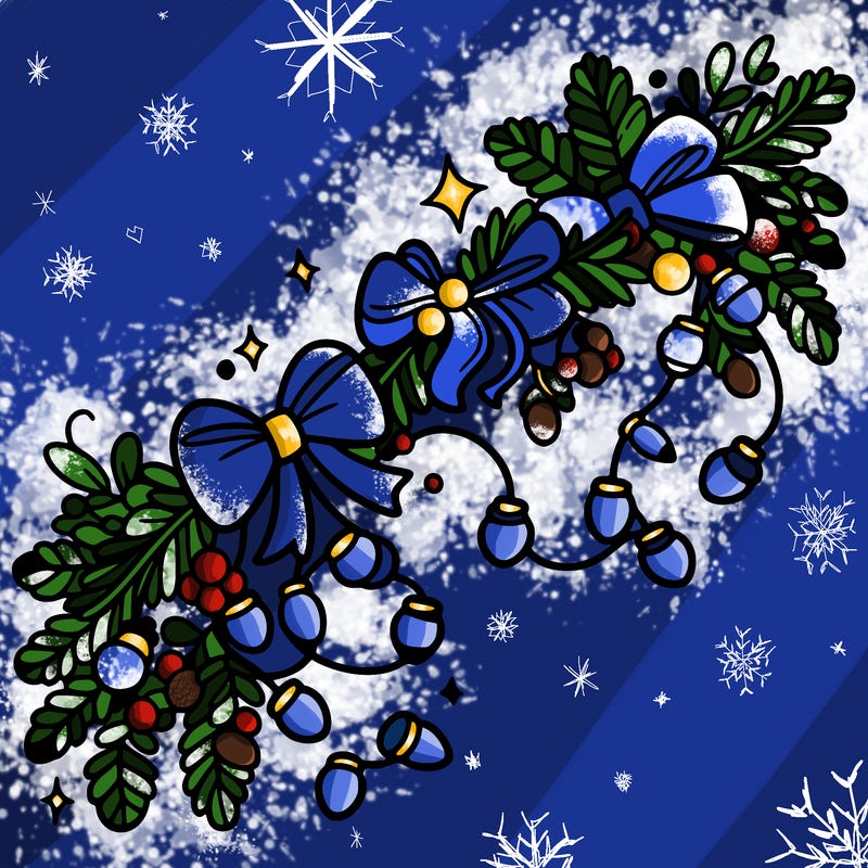 christmas garland: decorated with lights and ribbons..simple vector art