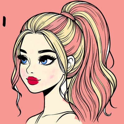 realistic girl with a high ponytail
