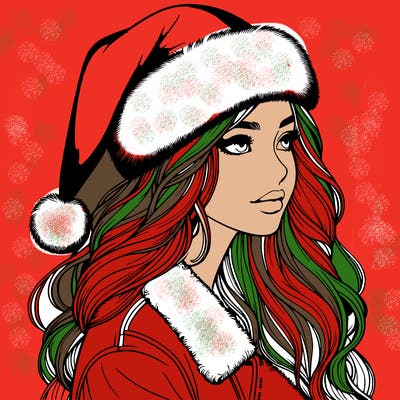 realistic girl in santa hat
