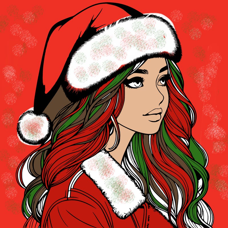 realistic girl in santa hat