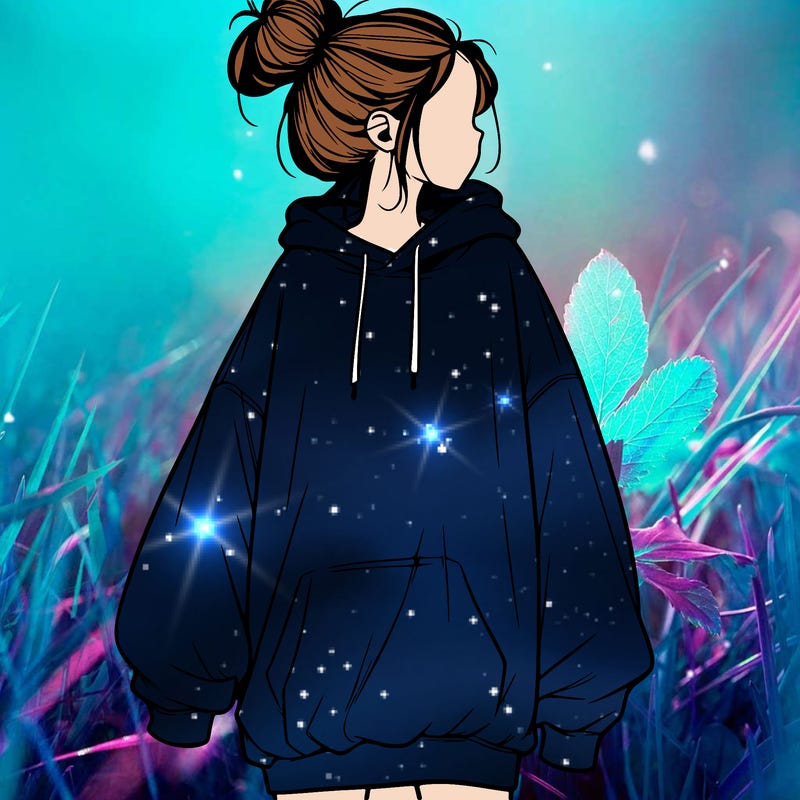 realistic girl with a oversized sweatshirt on and a bun