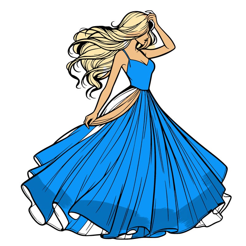 realistic woman with dress flowing in the wind