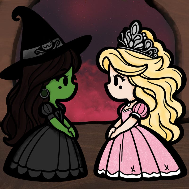 princess and witch facing each other