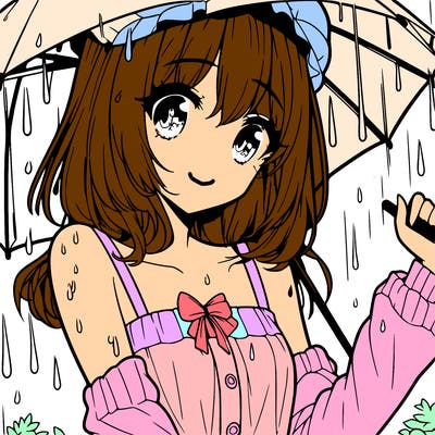 pretty anime girl in the rain