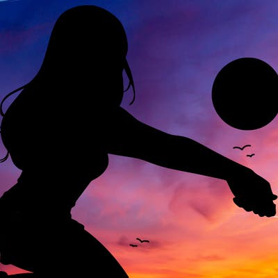 realistic teenage girl playing volleyball