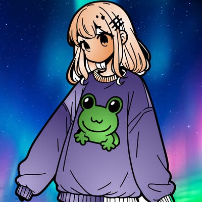 girl wearing frogging sweatshirt