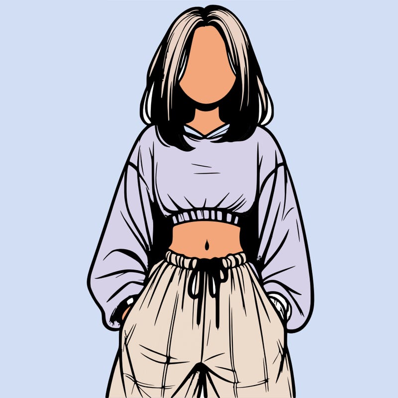 realistic girl faceless with baggy pants and a crop top