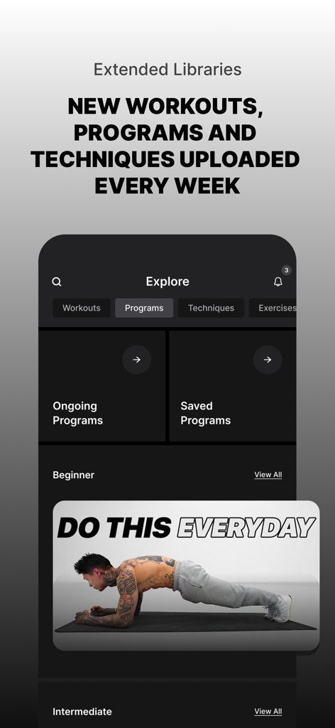 Thenx アプリの探索画面、カリステニクス プログラムと毎日のワークアウト ライブラリを表示