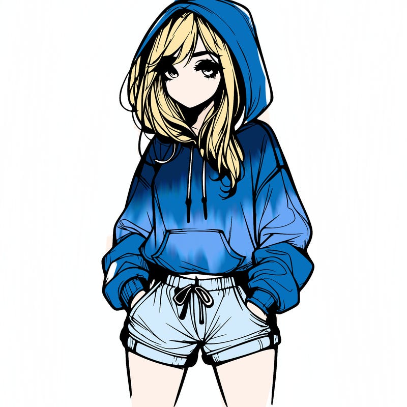 realistic girl in shorts and hoodie