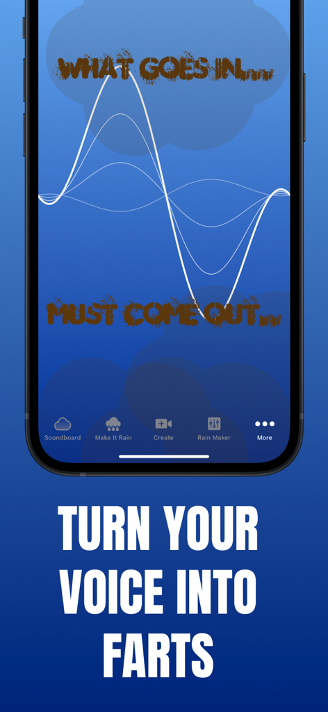 A mobile screen showing the Fart World app feature that turns voice recordings into fart sounds.