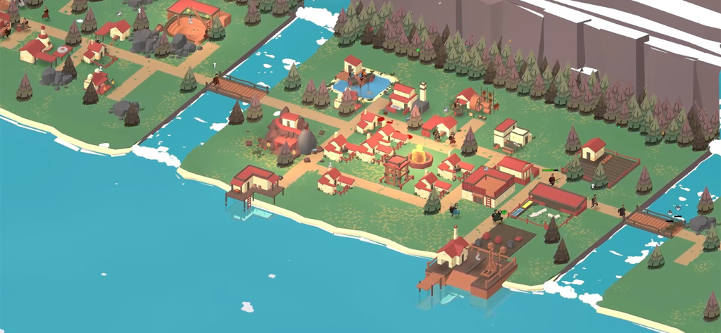 The Bonfire 2 Uncharted Shores - Top down view of a coastal village settlement in The Bonfire 2 Uncharted Shores