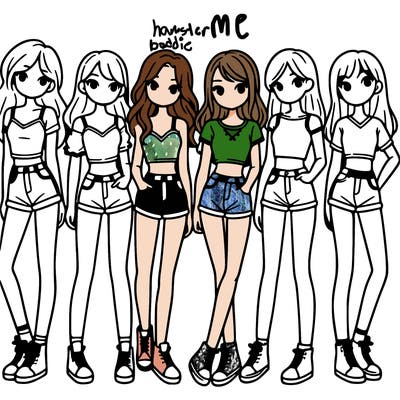 a group of girls wearing crop tops and shorts