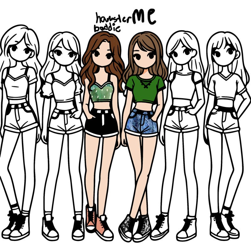 a group of girls wearing crop tops and shorts