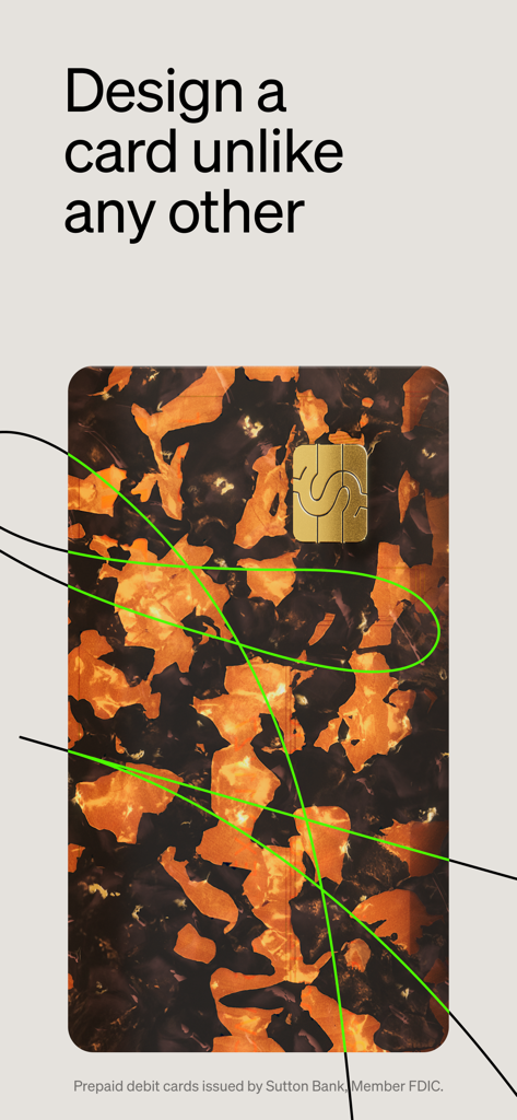 カメの甲羅のような模様と芸術的なネオングリーンの線でカスタマイズされたCash App Visaデビットカード