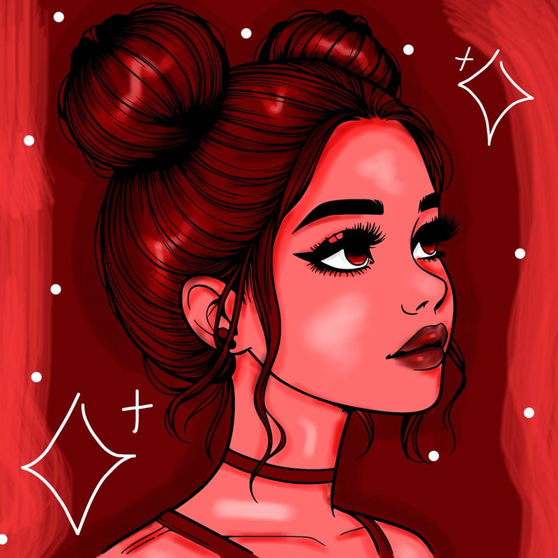 realistic girl with buns on the top of her head