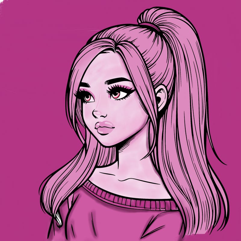 realistic girl with a high ponytail