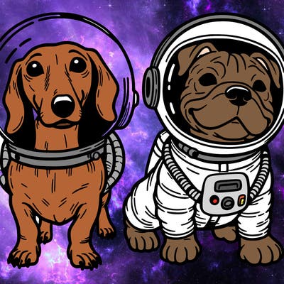 dachshund and pitbull astronaut