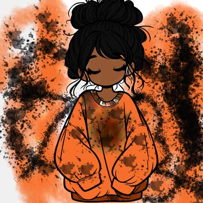 girl with baggy sweatshirt and messy bun