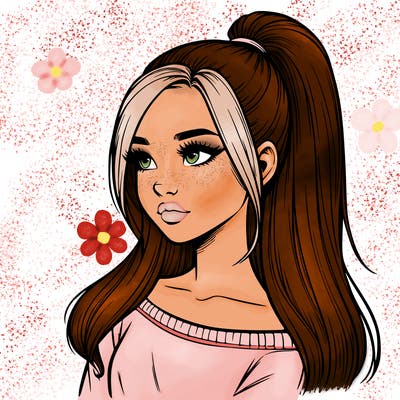 realistic girl with a high ponytail