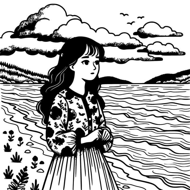 a realistic girl by the water
