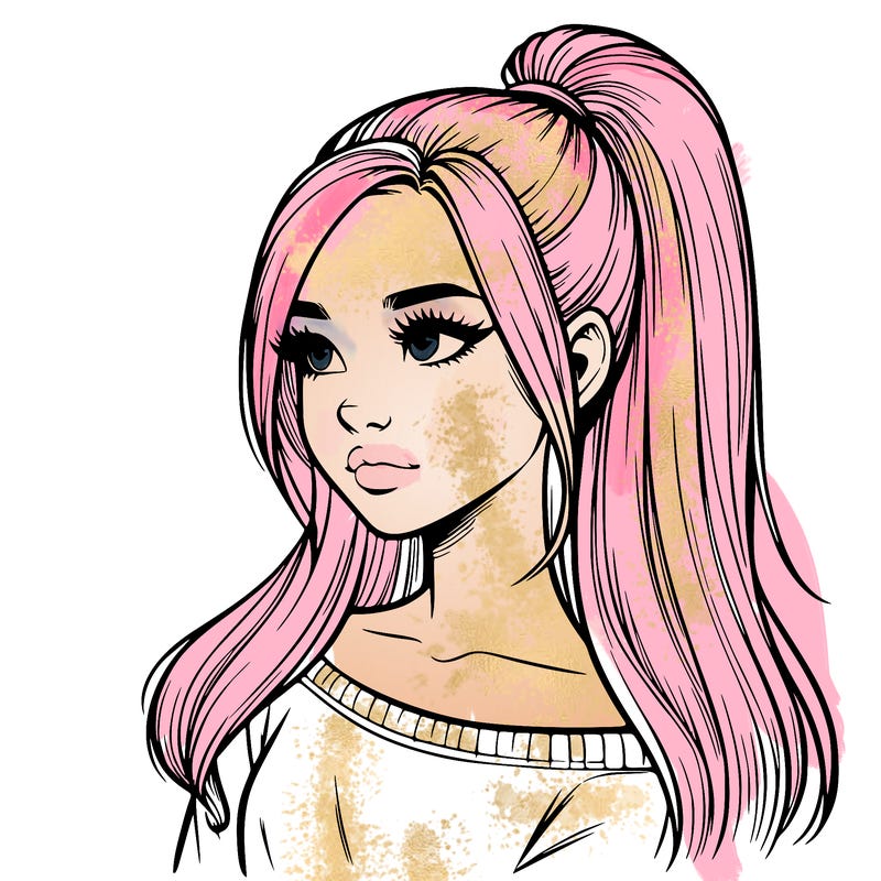 realistic girl with a high ponytail