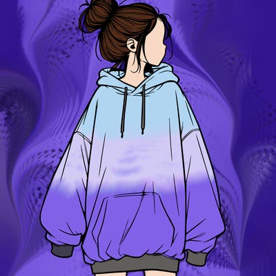 realistic girl with a oversized sweatshirt on and a bun