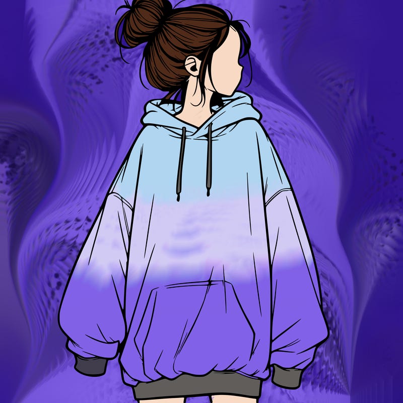 realistic girl with a oversized sweatshirt on and a bun