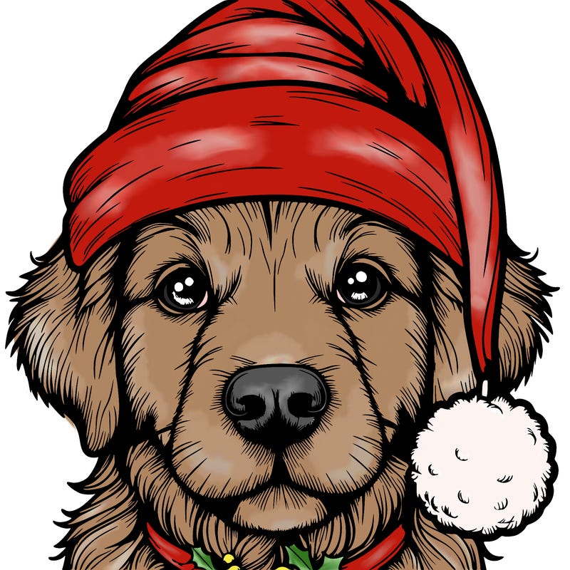 realistic dog with a christmas hat