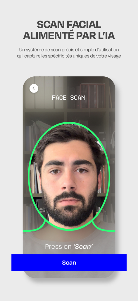 VISAGES - AI facial scanning interface in the VISAGES app for custom eyewear fitting