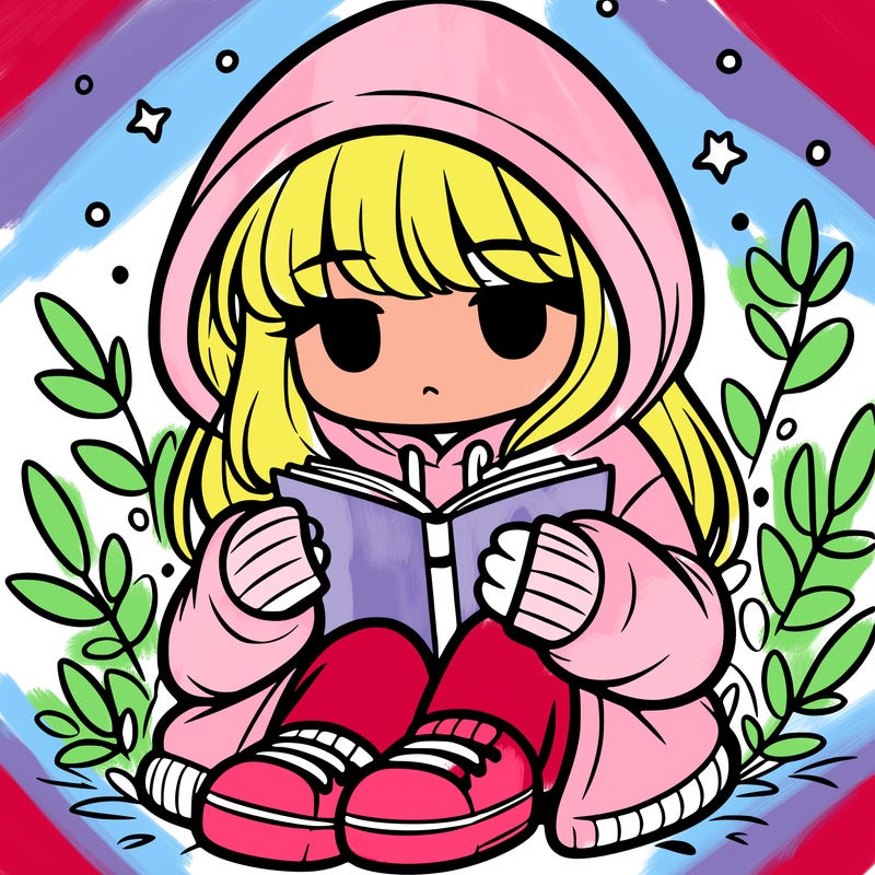 girl in oversized hoodie reading a book