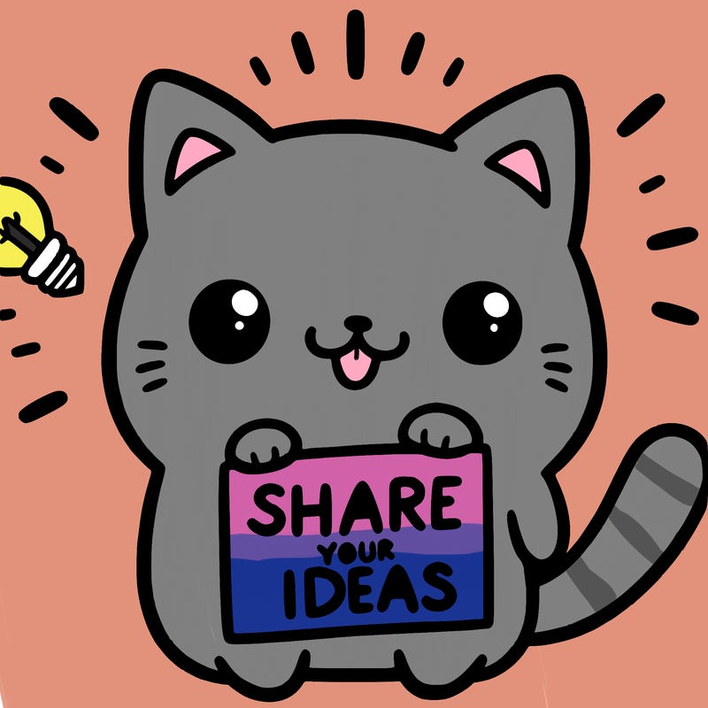 a cute cat saying share your ideas